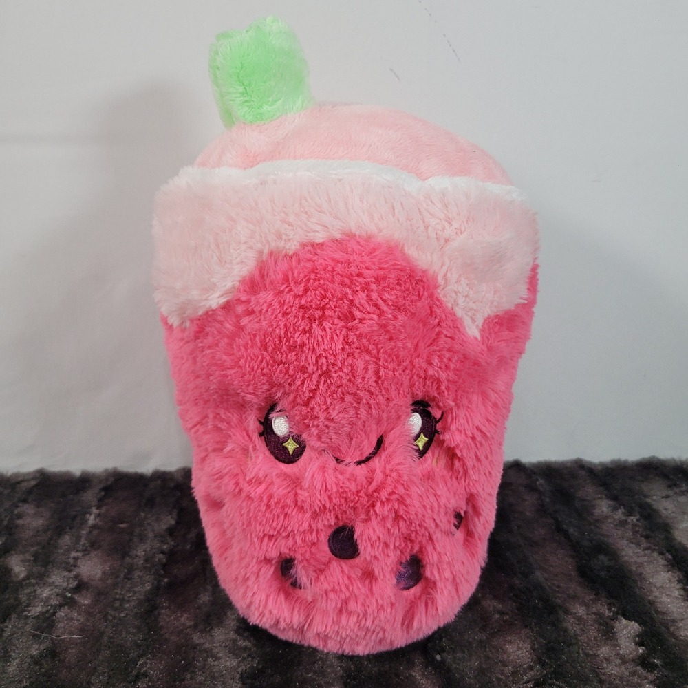 Squishable Strawberry Boba Tea Plush Pink Fuzzy Stuffed Animal Toy 7 Inch Mini